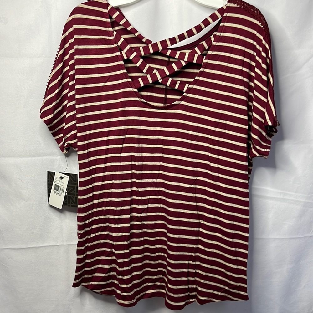Burgundy Cream Striped T-shirt - Picture 2 of 4